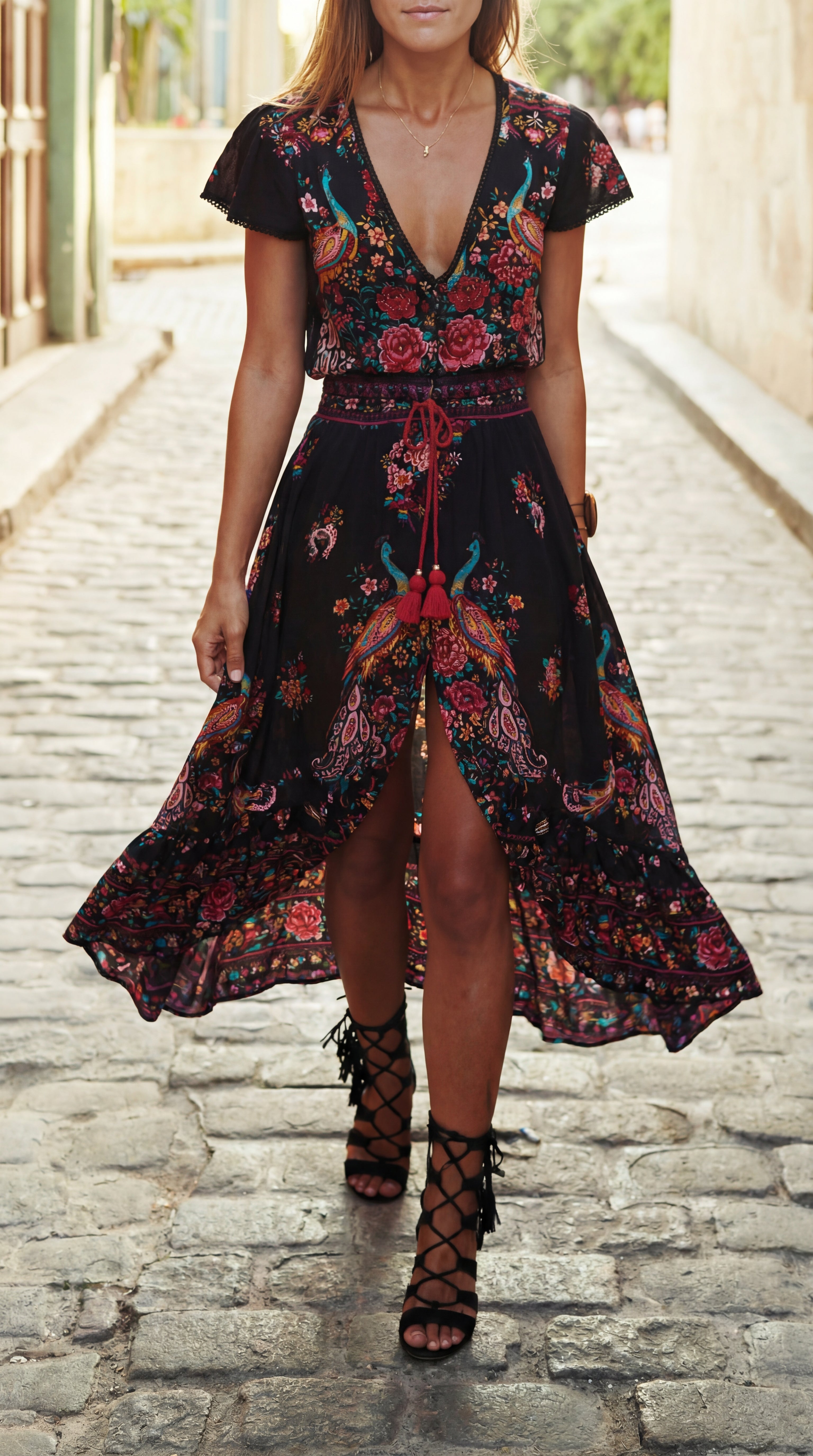 Bohemian Red Floral Dress