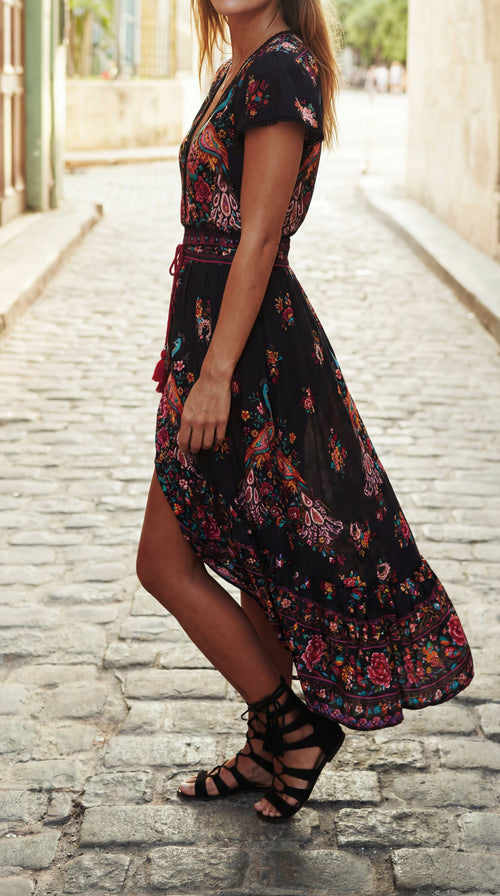 Bohemian Red Floral Dress